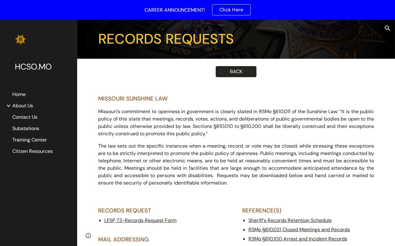 Howell County release records request instructions