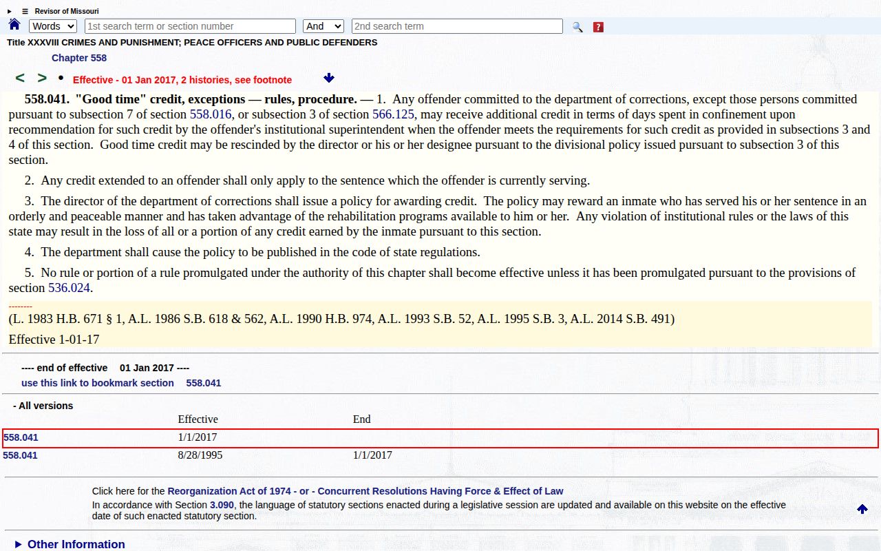 Howell County projected release date discretionary good-time law